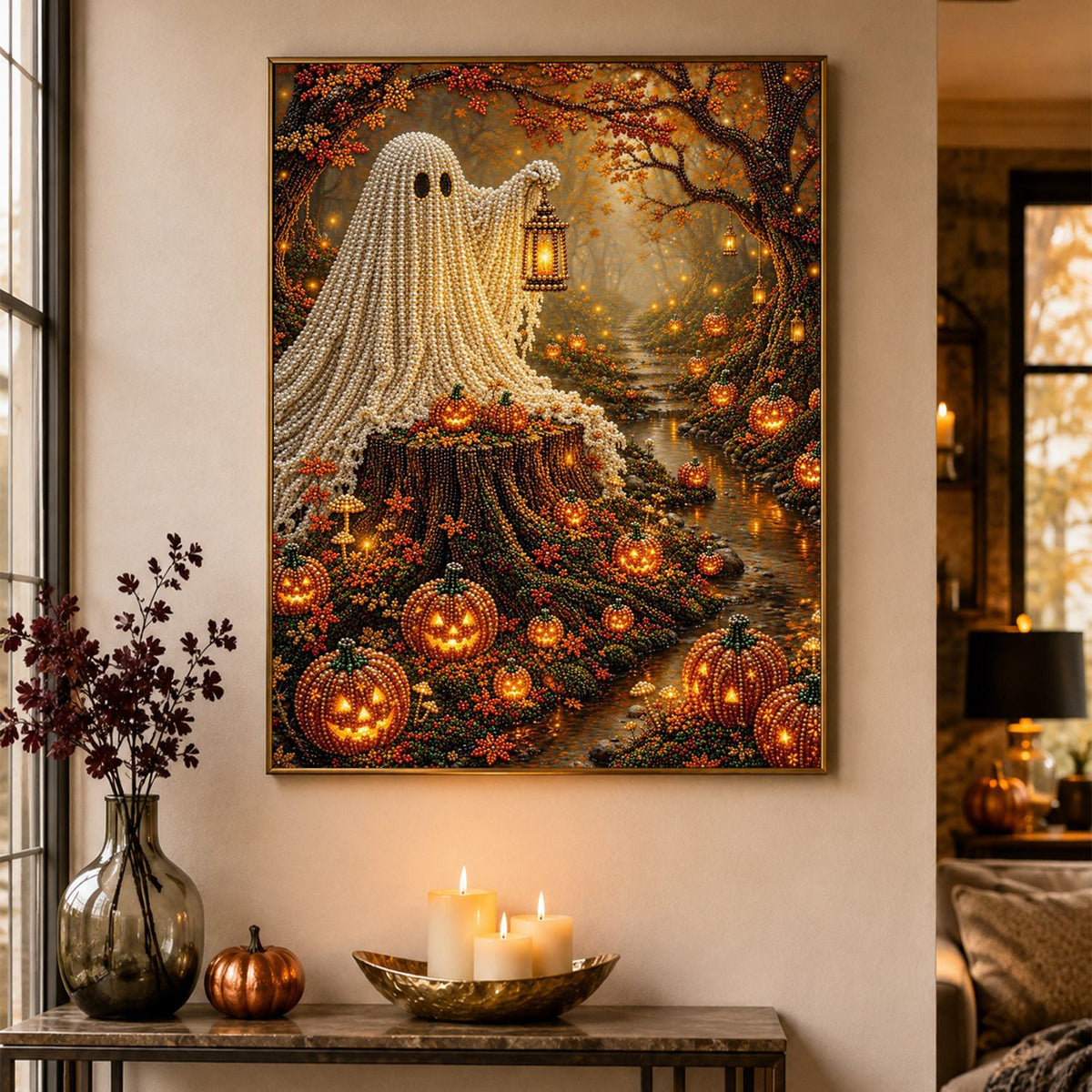 Lantern Ghost in Autumn Woods pearl painting – image 4