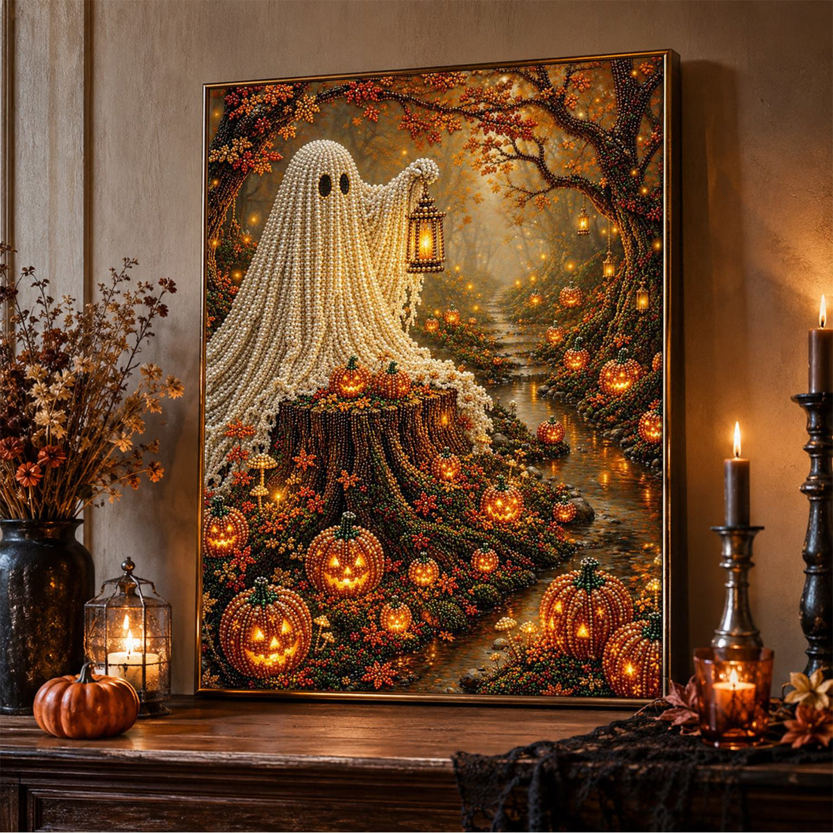 Lantern Ghost in Autumn Woods pearl painting – image 5