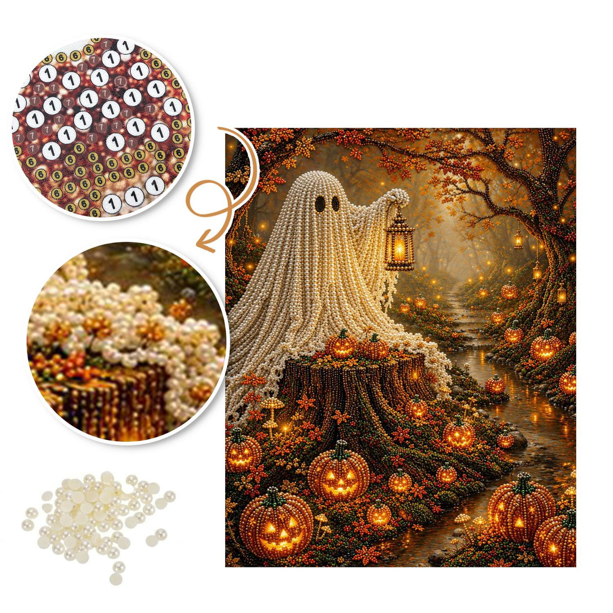 Lantern Ghost in Autumn Woods pearl painting – image 6