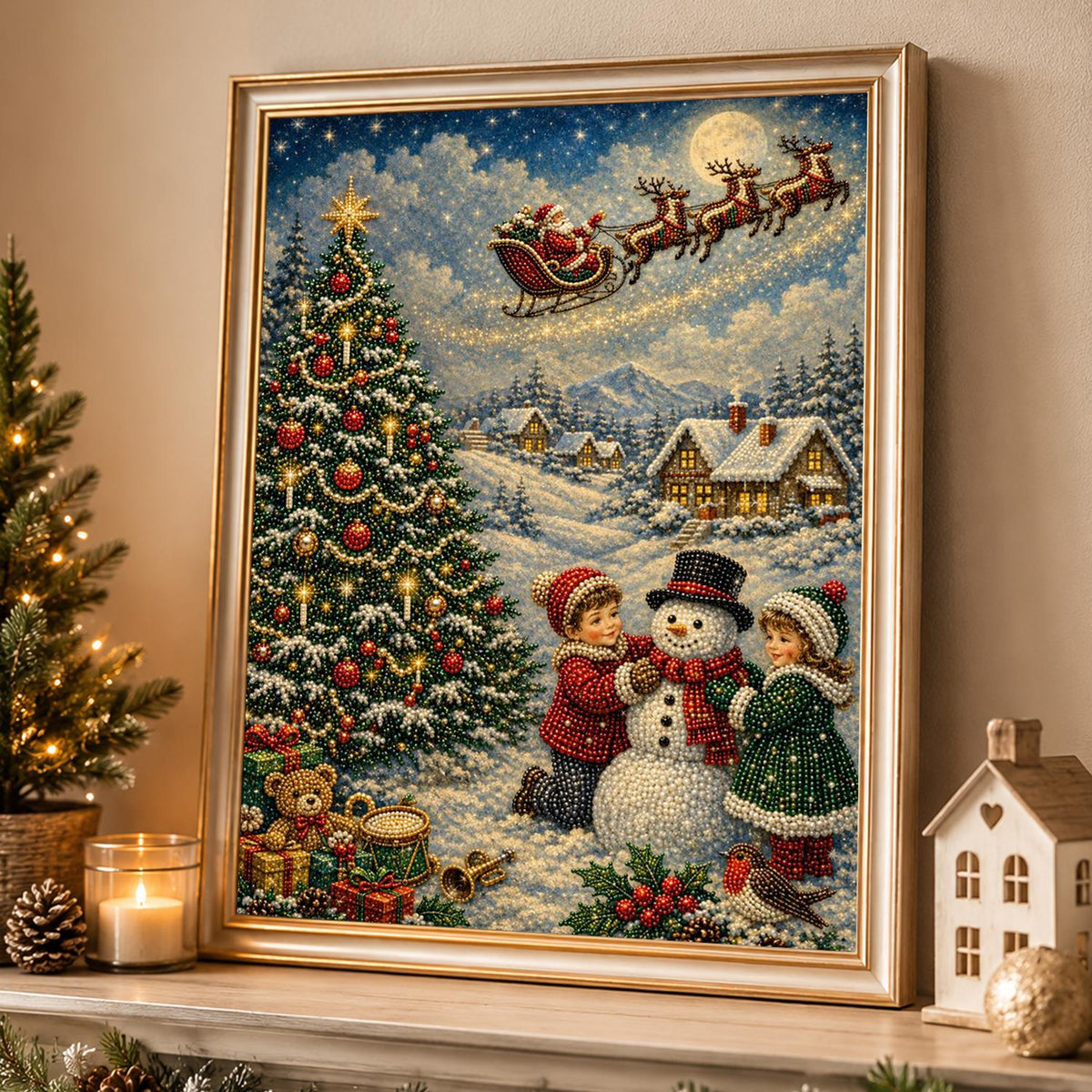 Children Building a Snowman pearl painting – image 4