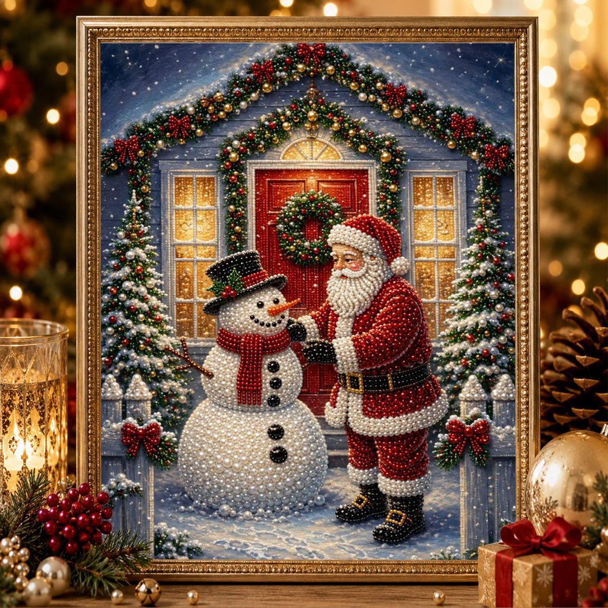 Starlit Porch Visit with Snowman pearl painting – image 2