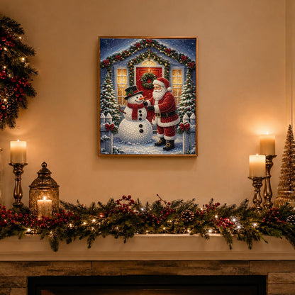Starlit Porch Visit with Snowman pearl painting – image 3