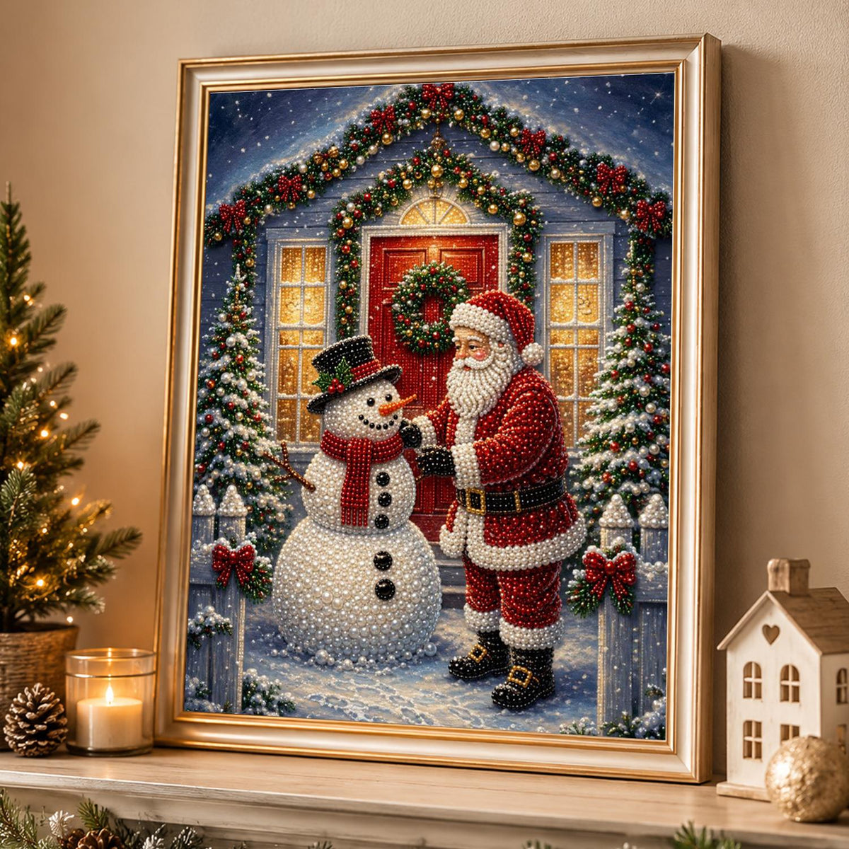 Starlit Porch Visit with Snowman pearl painting – image 4