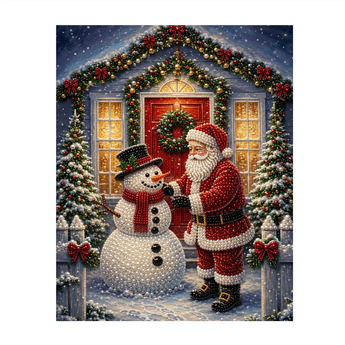 Starlit Porch Visit with Snowman pearl painting – image 11