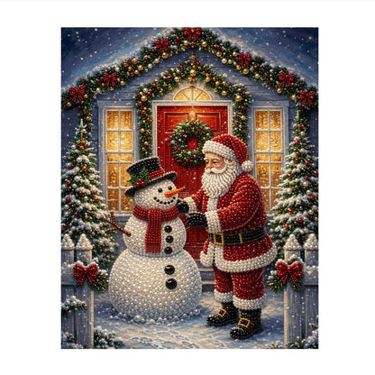 Starlit Porch Visit with Snowman pearl painting – image 11