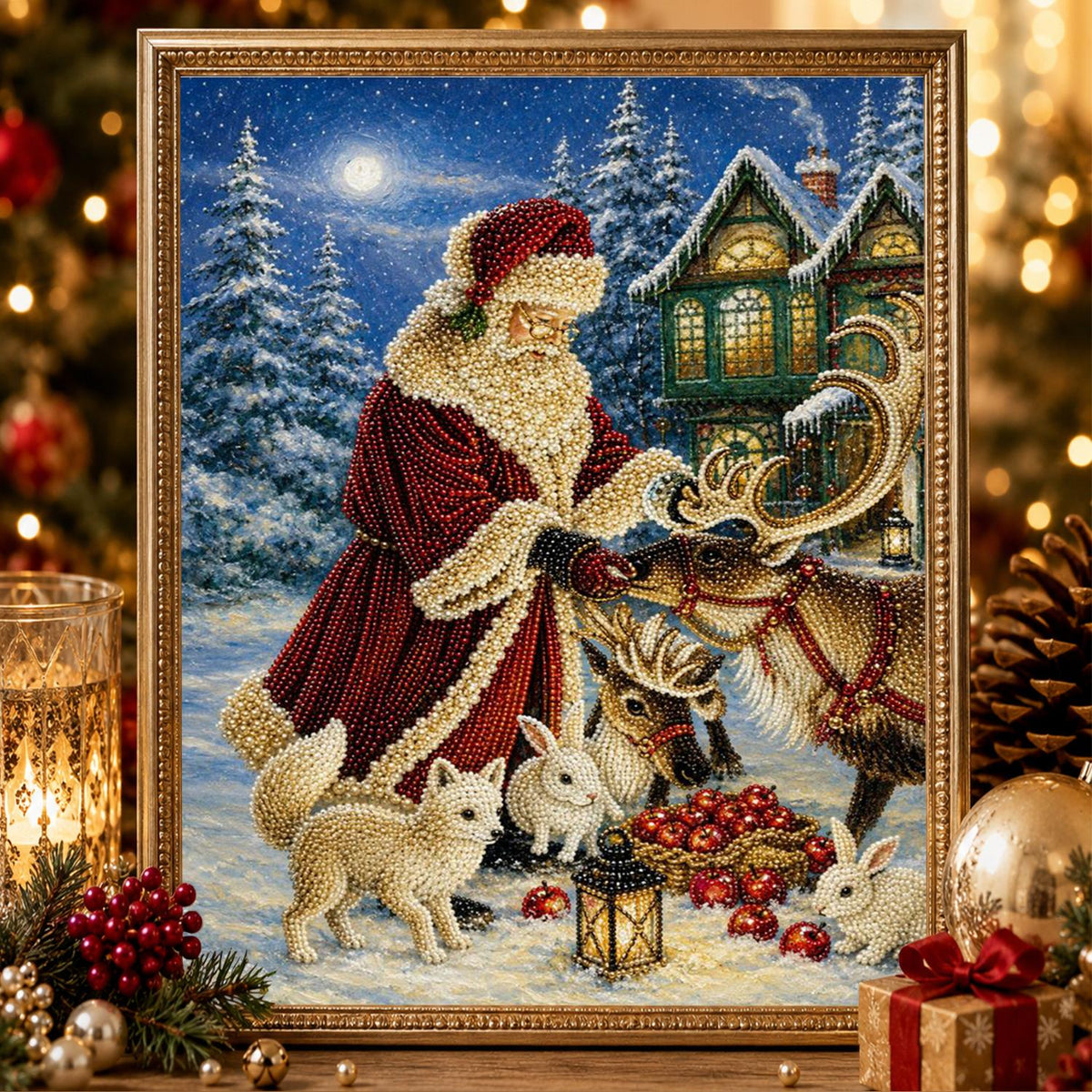 Santa Feeding His Reindeer pearl painting – image 2
