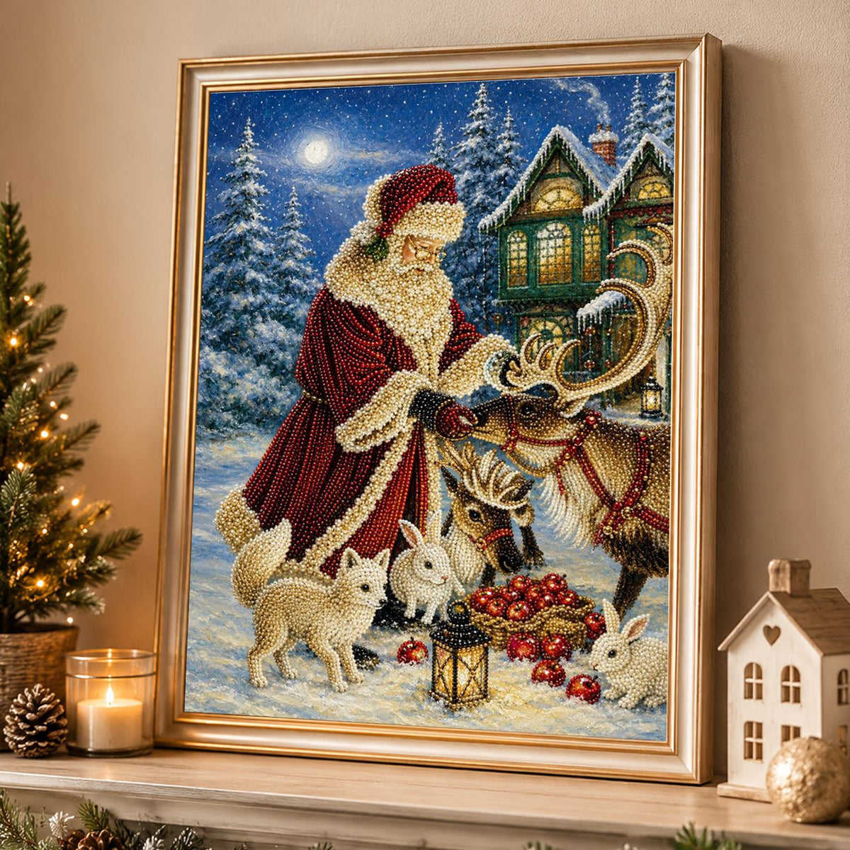 Santa Feeding His Reindeer pearl painting – image 4