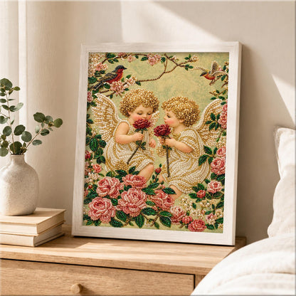 Cherubs Sharing a Red Rose pearl painting – image 2