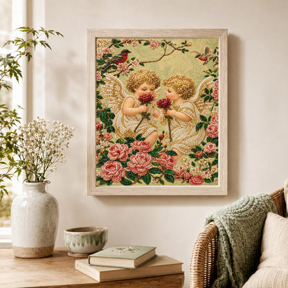 Cherubs Sharing a Red Rose pearl painting – image 4