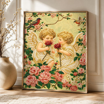Cherubs Sharing a Red Rose pearl painting – image 5