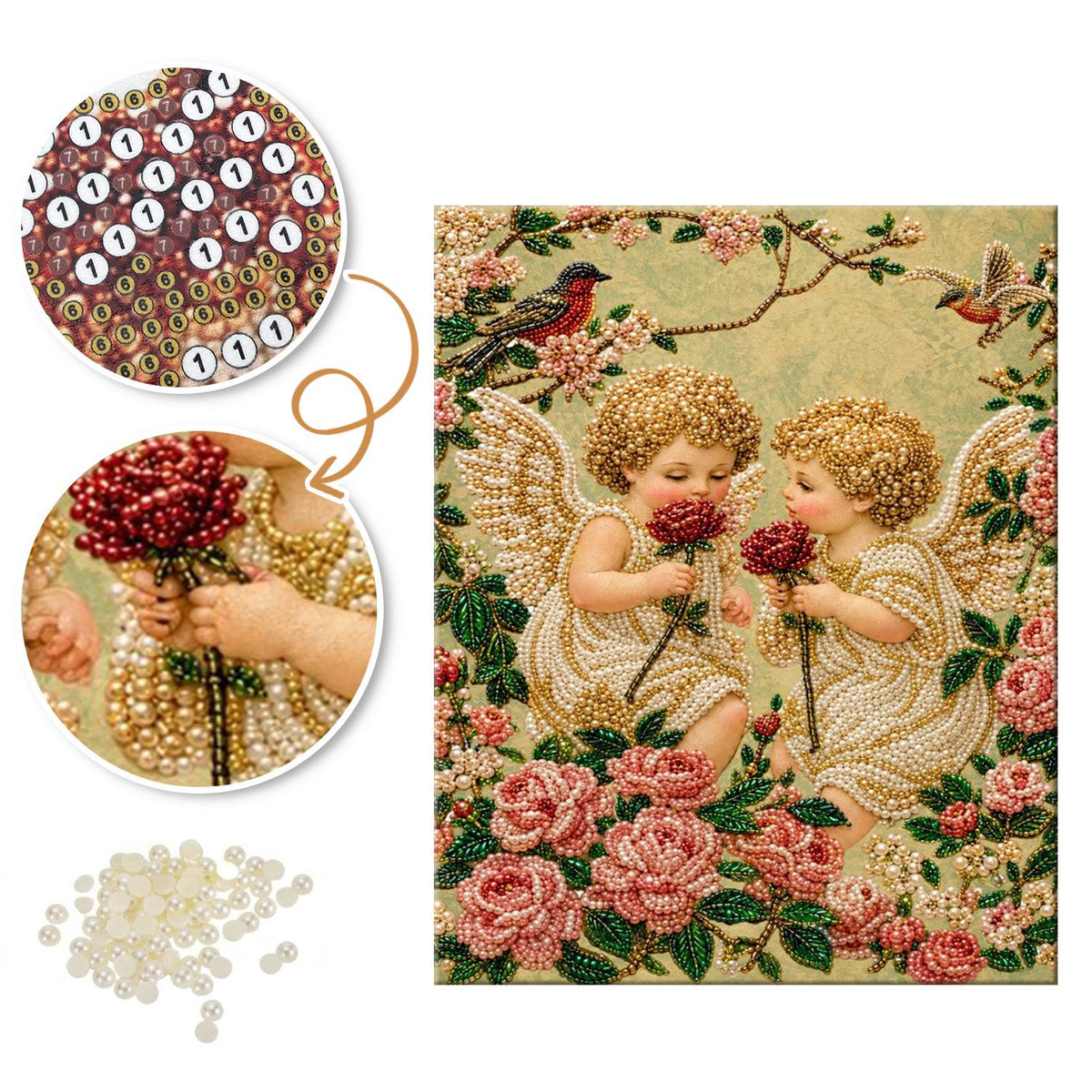 Cherubs Sharing a Red Rose pearl painting – image 6