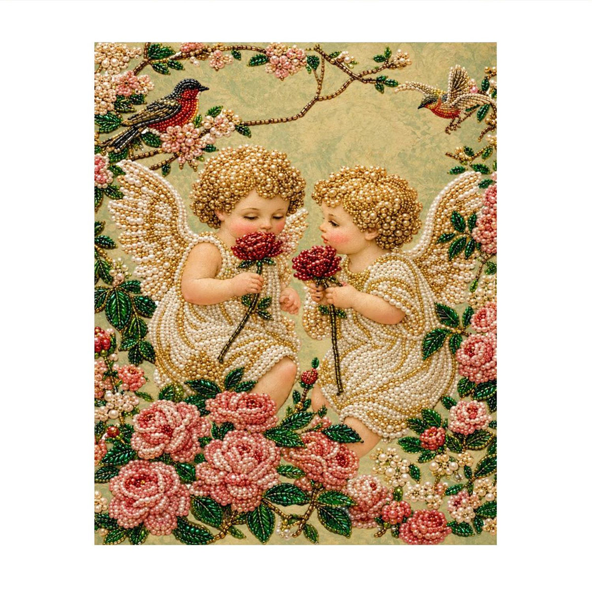 Cherubs Sharing a Red Rose pearl painting – image 11