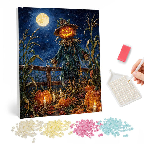 Moonlit Halloween Scarecrow pearl painting – image 1