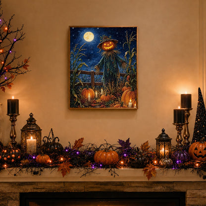 Pumpkin-Head Scarecrow at Night pearl painting – image 3