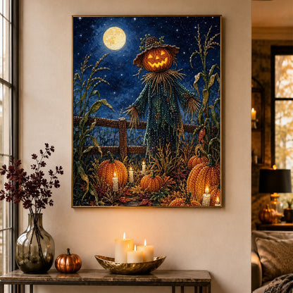 Pumpkin-Head Scarecrow at Night pearl painting – image 4