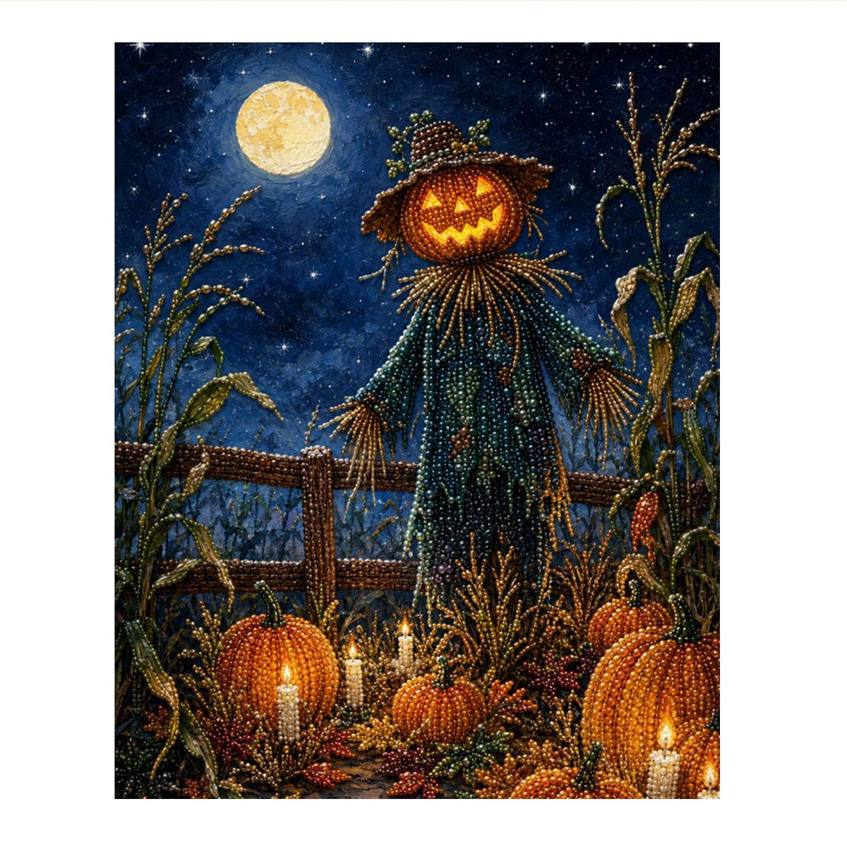 Pumpkin-Head Scarecrow at Night pearl painting – image 11