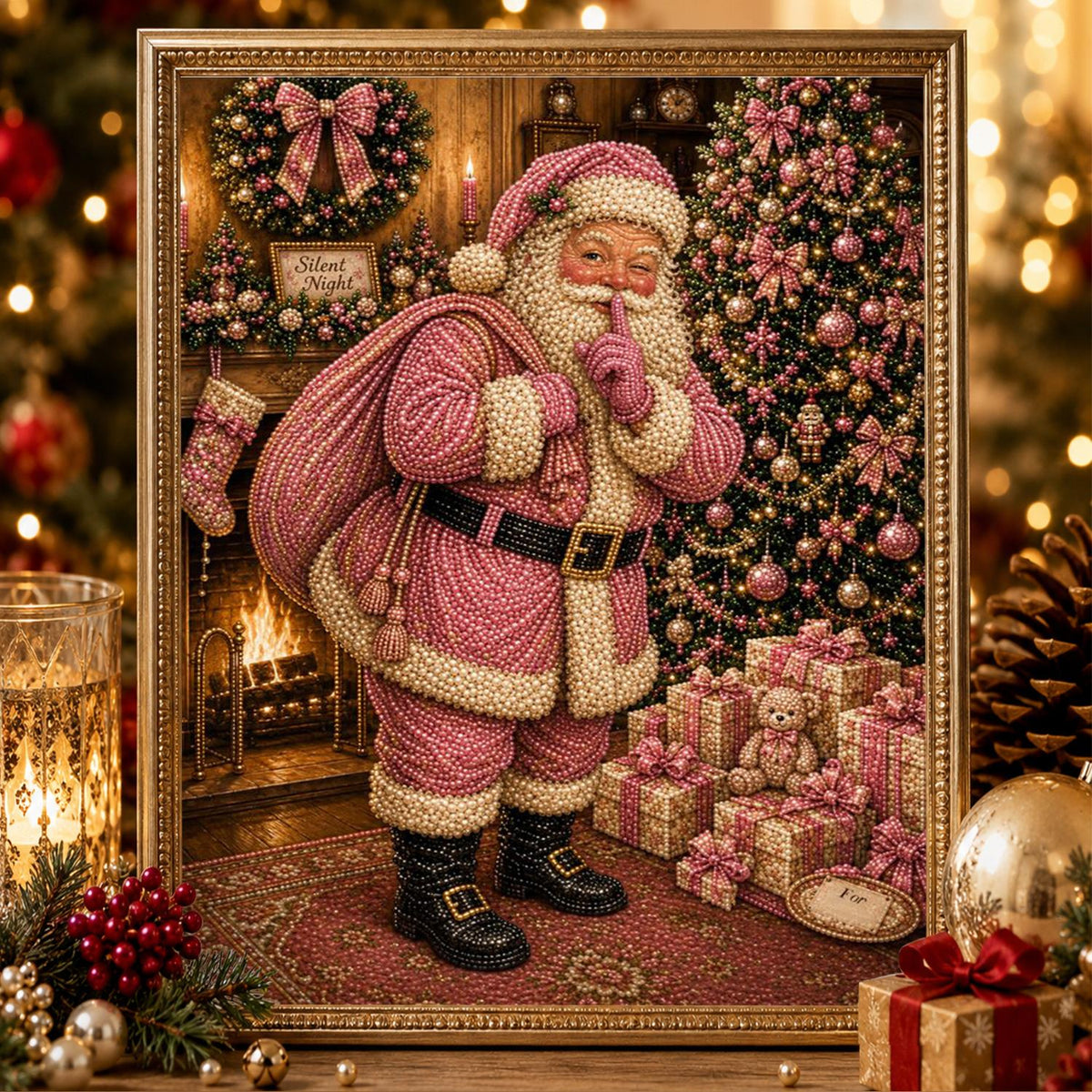 Blush Pink Santa Says Hush pearl painting – image 2
