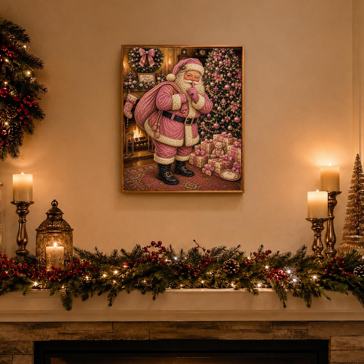 Blush Pink Santa Says Hush pearl painting – image 3