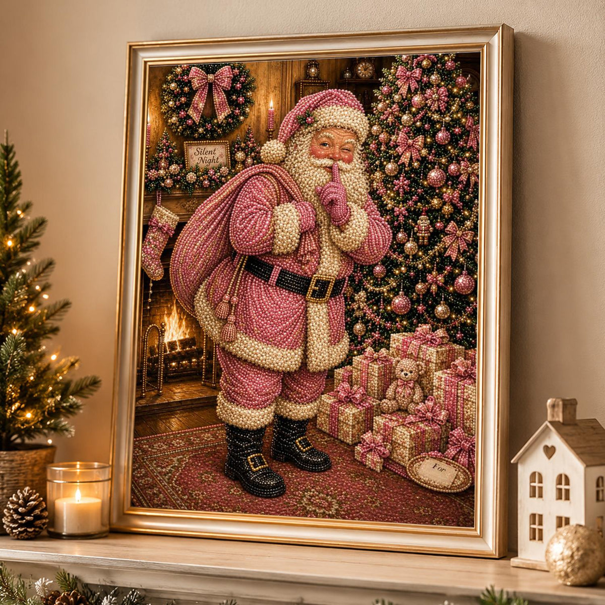 Blush Pink Santa Says Hush pearl painting – image 4