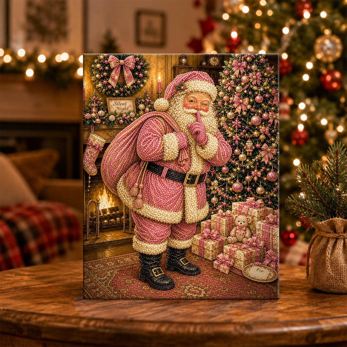 Blush Pink Santa Says Hush pearl painting – image 5