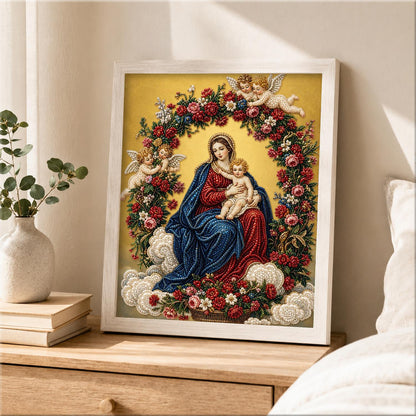 Rose-Wreathed Madonna and Child pearl painting – image 2