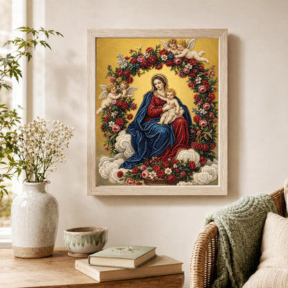 Rose-Wreathed Madonna and Child pearl painting – image 4