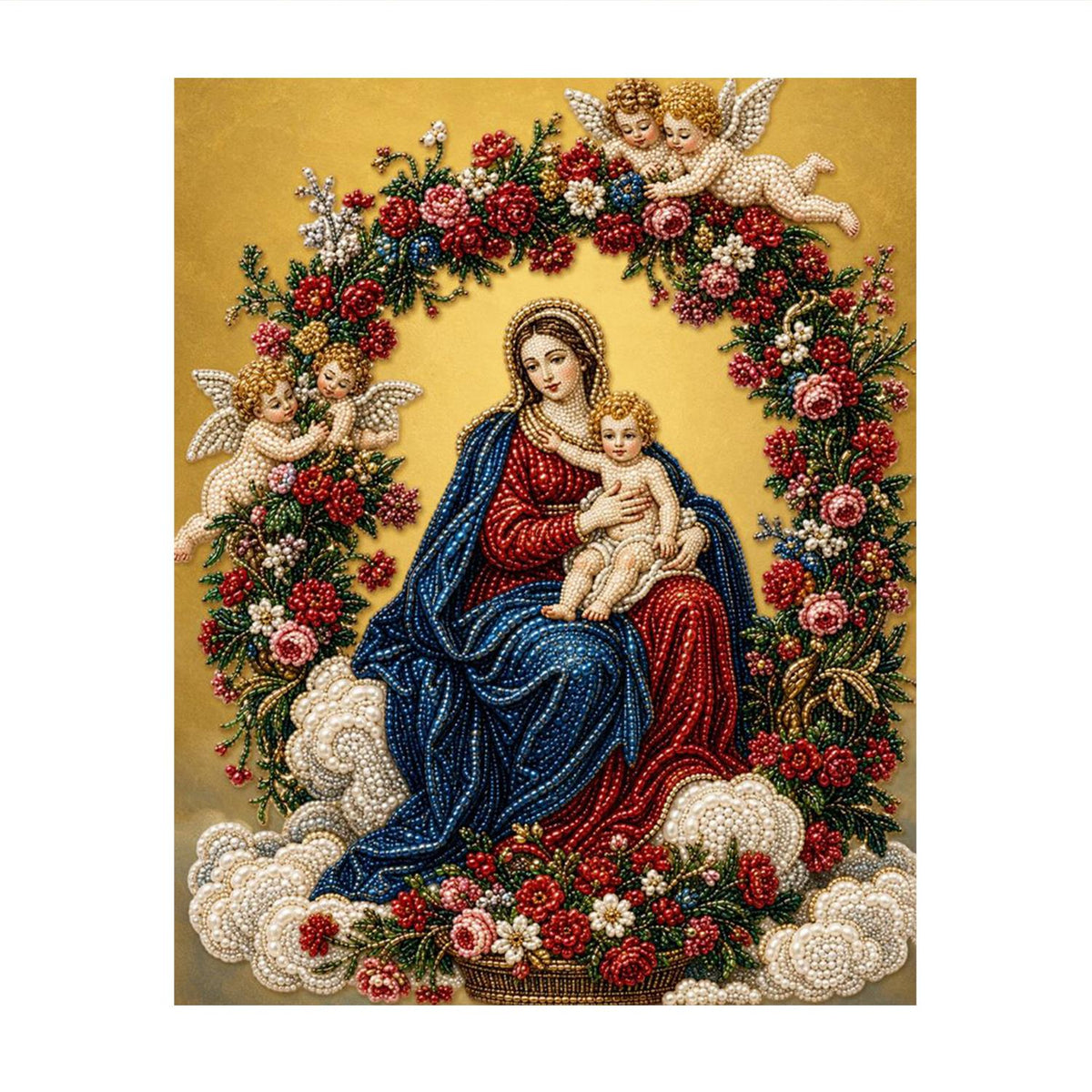 Rose-Wreathed Madonna and Child pearl painting – image 11