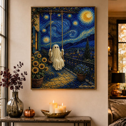 Ghost on a Swirling-Sky Swing pearl painting – image 4