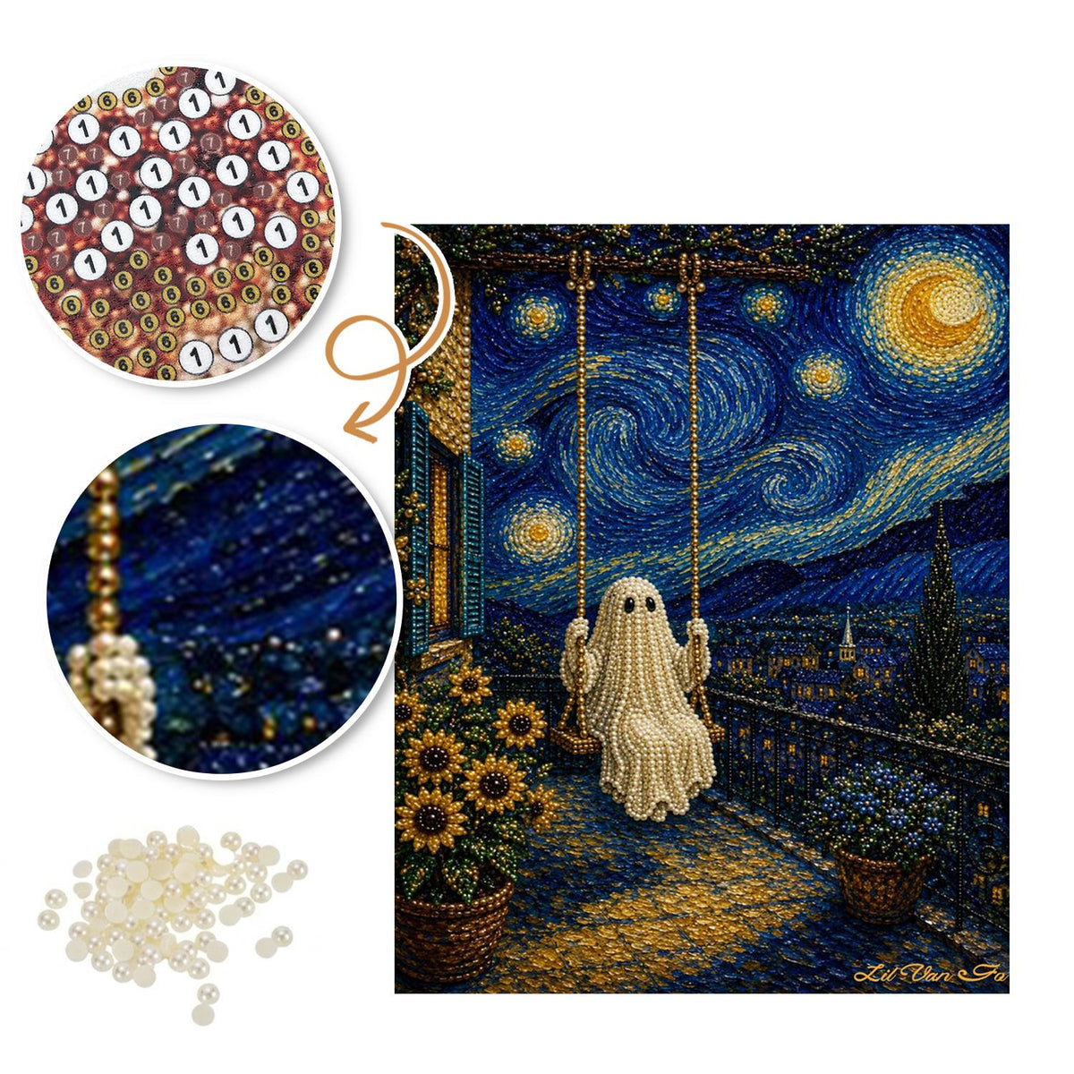 Ghost on a Swirling-Sky Swing pearl painting – image 6