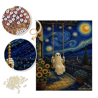 Ghost on a Swirling-Sky Swing pearl painting – image 6