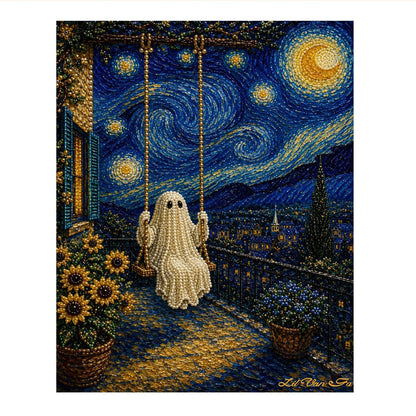 Ghost on a Swirling-Sky Swing pearl painting – image 11