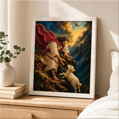 Shepherd Reaching for the Lamb pearl painting – image 2