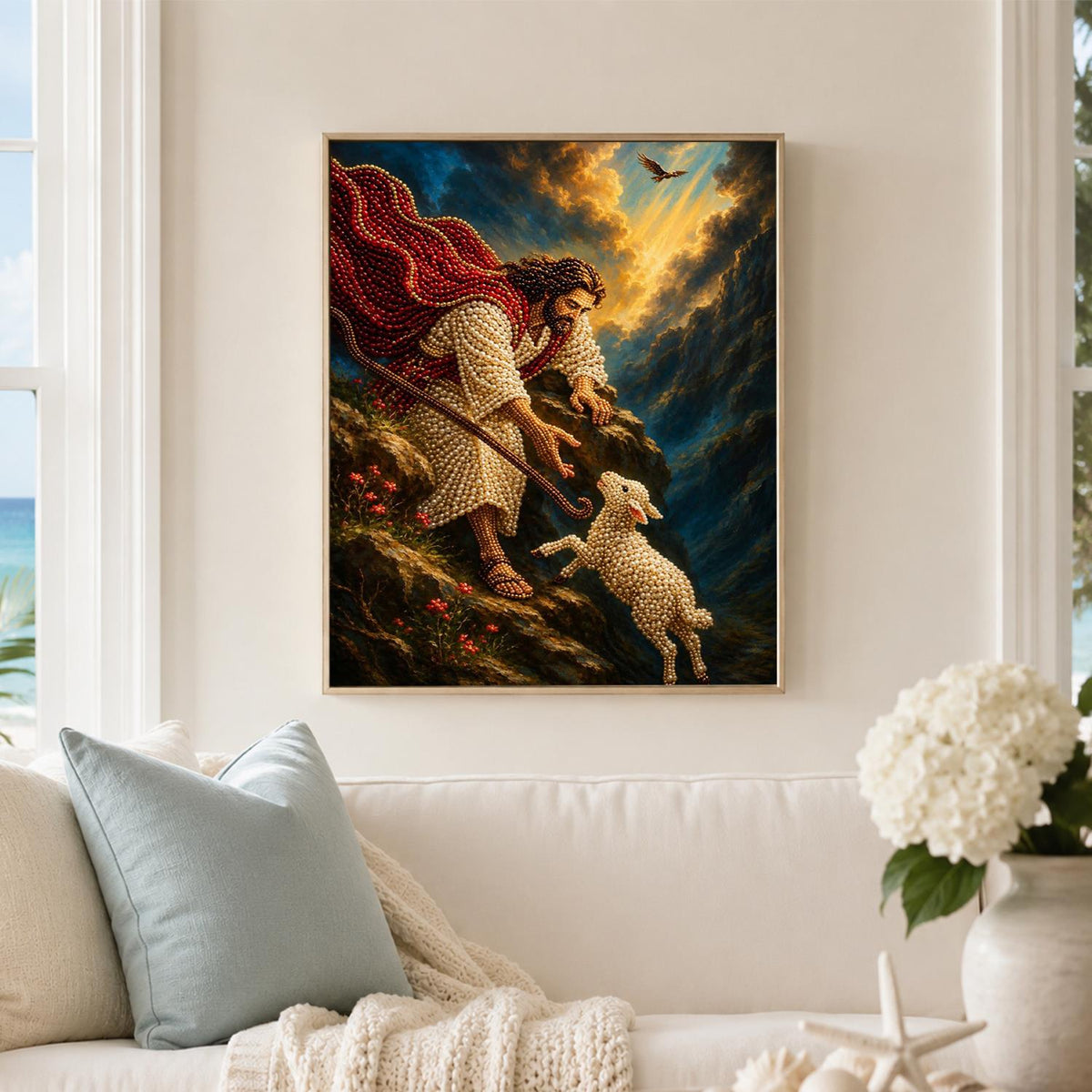 Shepherd Reaching for the Lamb pearl painting – image 3