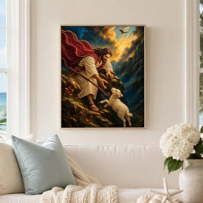 Shepherd Reaching for the Lamb pearl painting – image 3