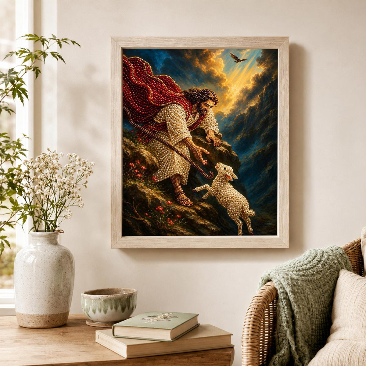 Shepherd Reaching for the Lamb pearl painting – image 4