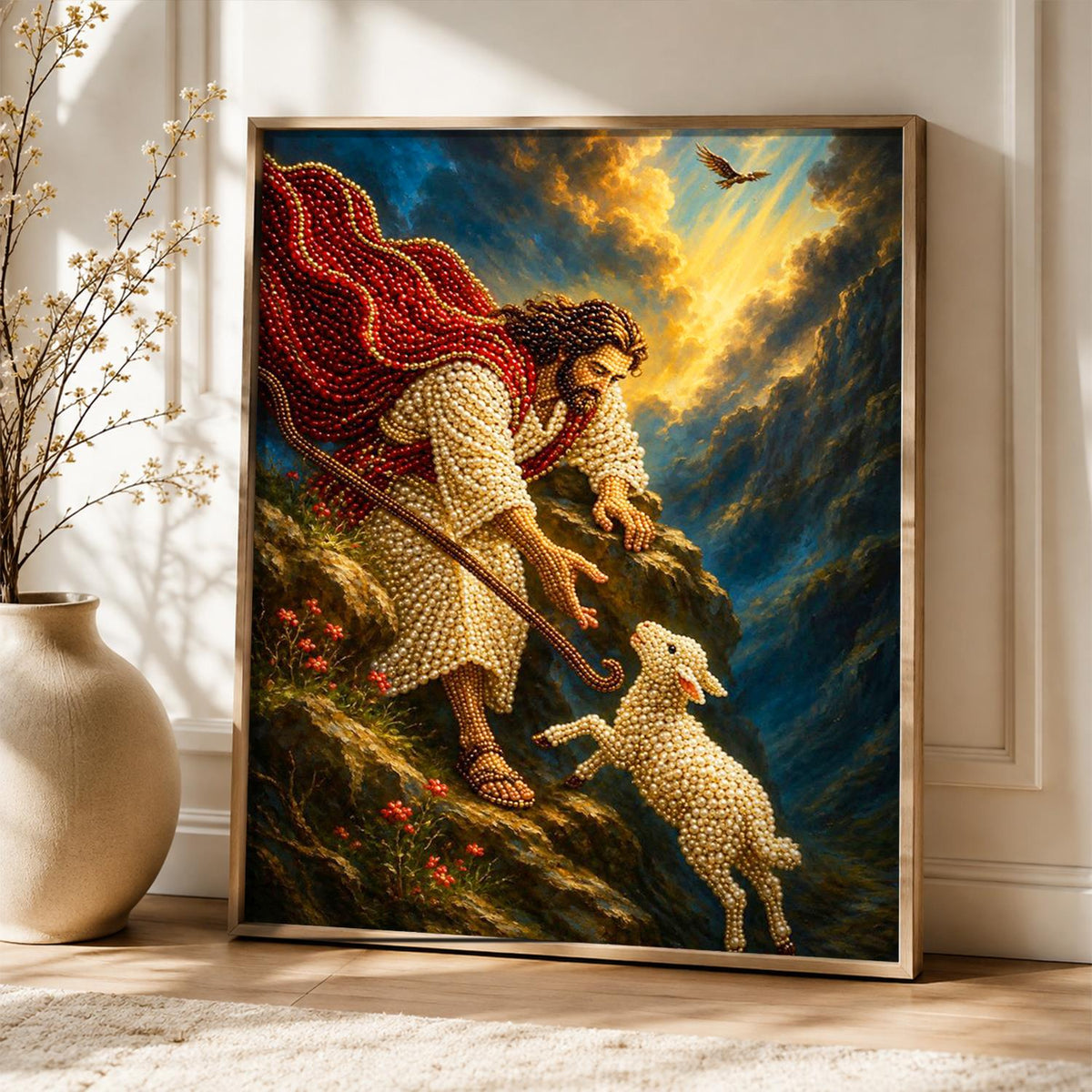 Shepherd Reaching for the Lamb pearl painting – image 5