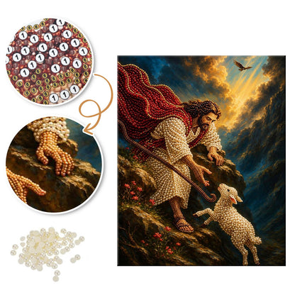 Shepherd Reaching for the Lamb pearl painting – image 6