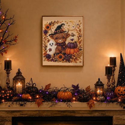 Highland Cow in a Witch Hat pearl painting – image 3