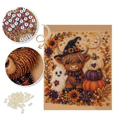 Highland Cow in a Witch Hat pearl painting – image 6