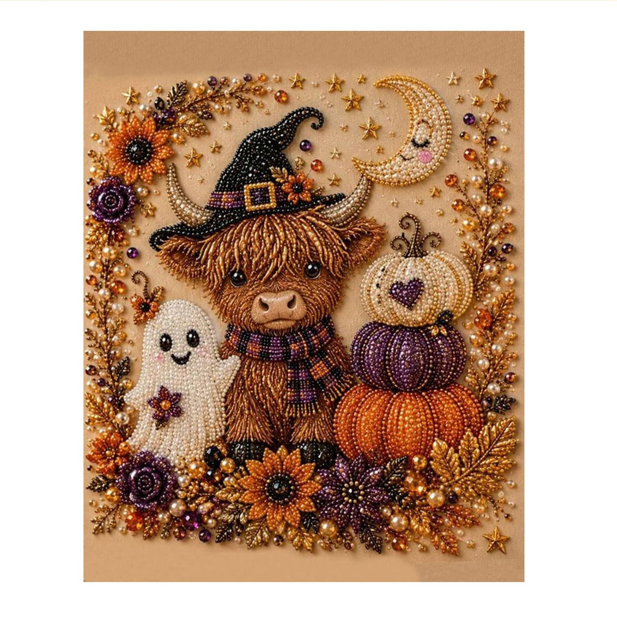 Highland Cow in a Witch Hat pearl painting – image 11