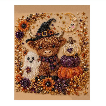 Highland Cow in a Witch Hat pearl painting – image 11