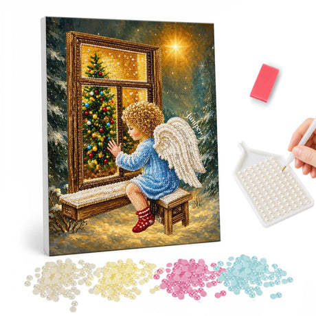 Angel Decorating the Christmas Tree pearl painting – image 1