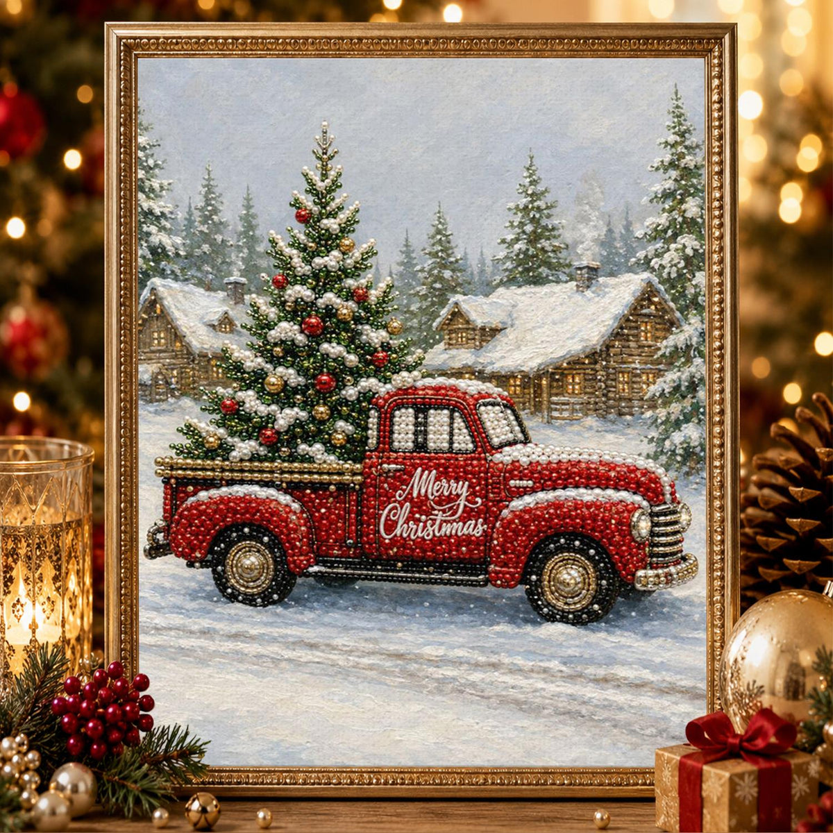 Red Truck Bringing Home the Tree pearl painting – image 2