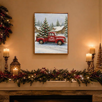 Red Truck Bringing Home the Tree pearl painting – image 3