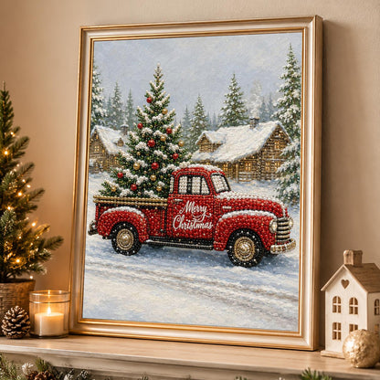 Red Truck Bringing Home the Tree pearl painting – image 4
