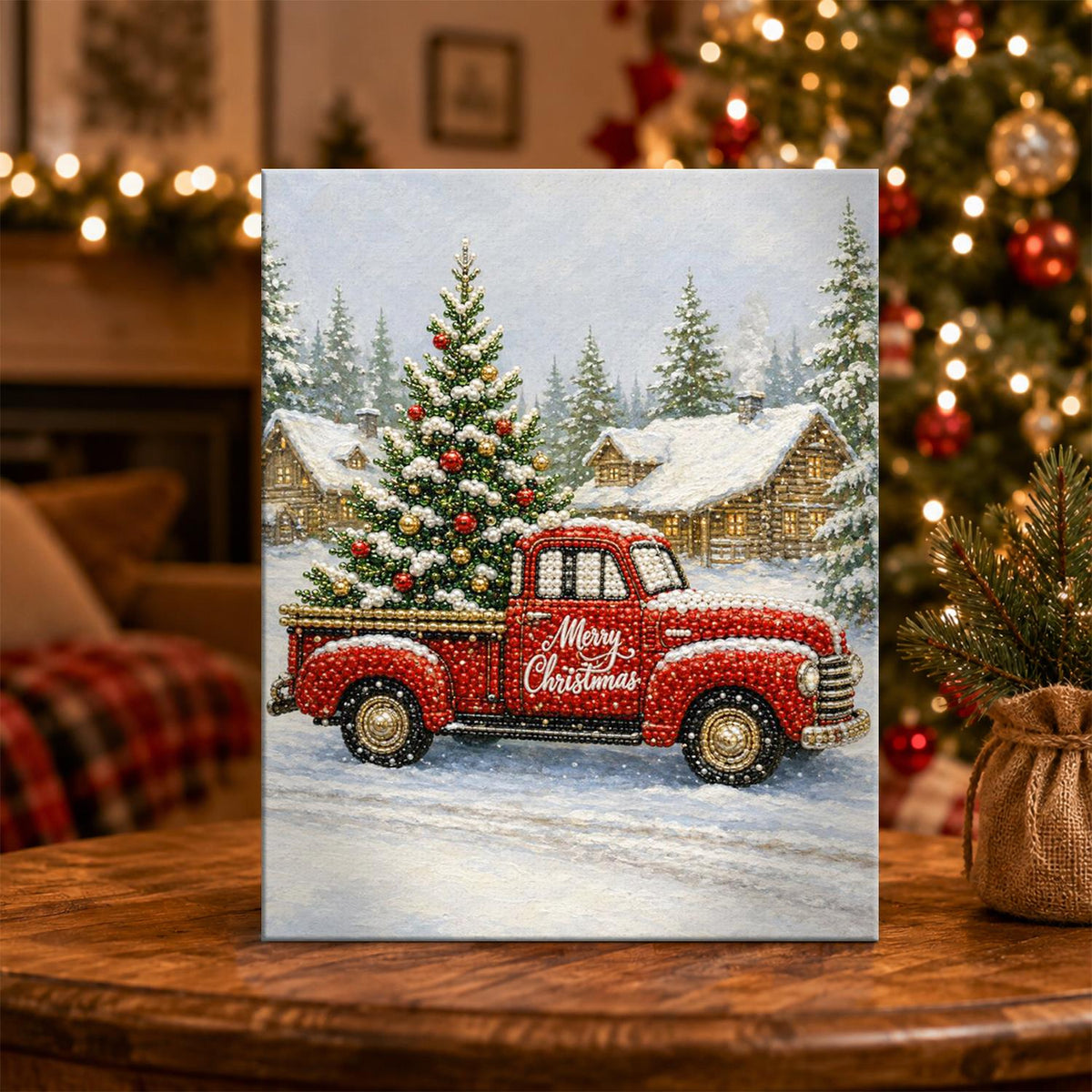 Red Truck Bringing Home the Tree pearl painting – image 5