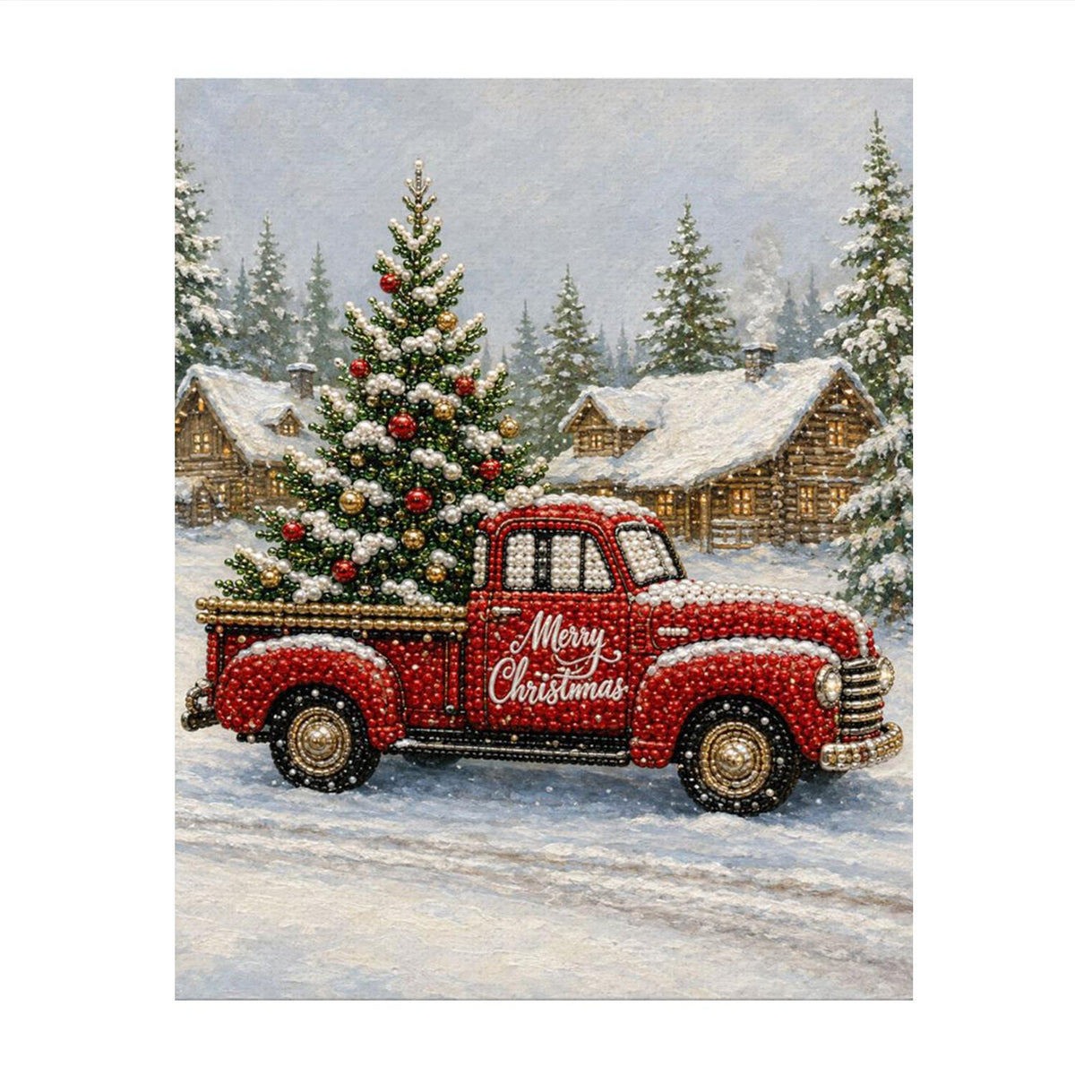 Red Truck Bringing Home the Tree pearl painting – image 11