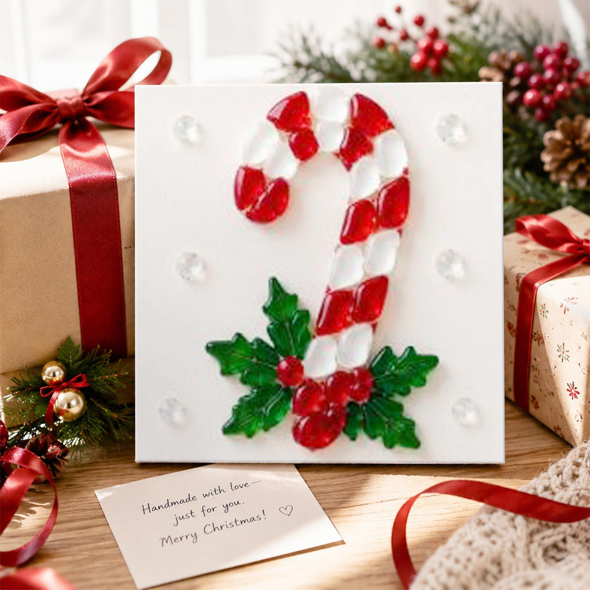 Peppermint Cane and Holly Sprig pearl painting – image 2
