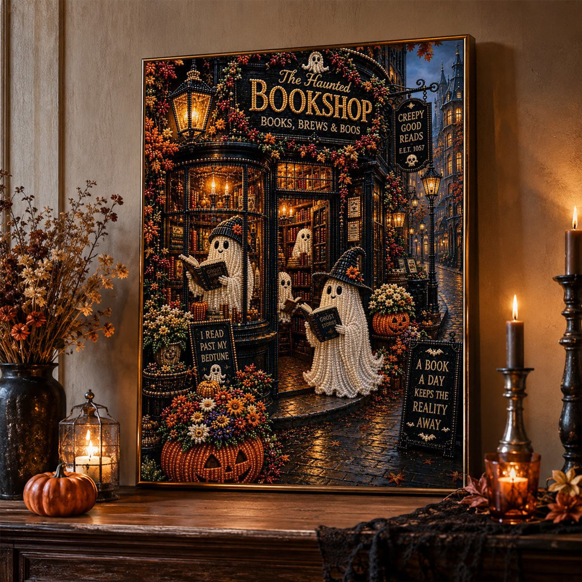 Ghosts Browsing the Bookshop pearl painting – image 2