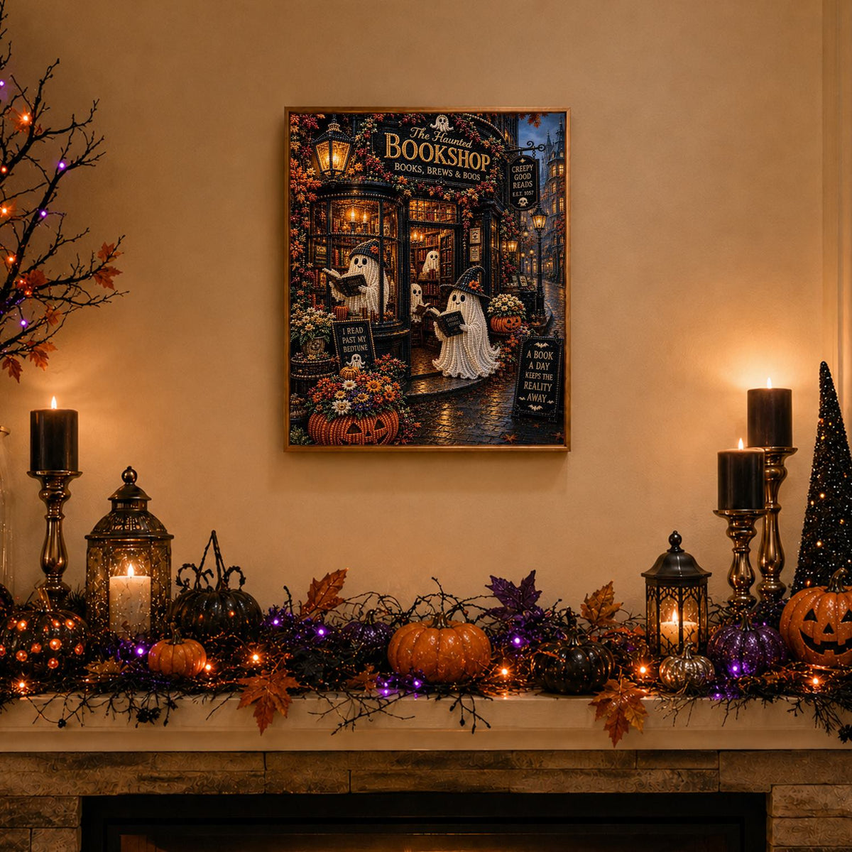 Ghosts Browsing the Bookshop pearl painting – image 3